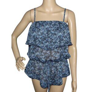 Express Tube Top Size Medium Blue Floral strapless blouse shirt removable straps